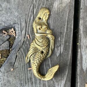 Mermaid Brass Wall Mount Hook Decor